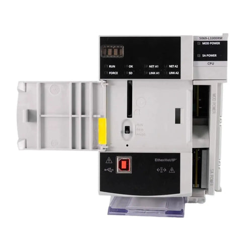 L330ERM PLC Module With Enet Motion Controller 5069L330ERM 3MB Sealed In Box with visible Ethernet and power ports.