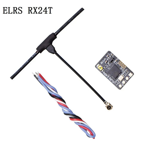 ExpressLRS RX24T 2.4G Nano Receiver with IPEX antenna, twisted wires for DIY racing drones.
