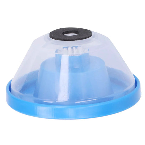 Heavy Duty Electric Drill Dust Collector With Slick Bowl Shield and Roomy Debris Tray, blue plastic guard with cleaning brush.