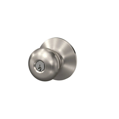 Plymouth Door Knob With Keyed Entry Lock In Satin Nickel Now No Fuss Install With Aligning Screws And Two Keys For Safe Secure Home Entry