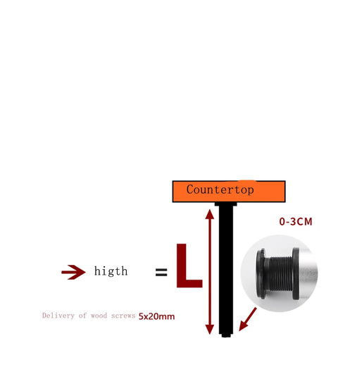 Diagram of adjustable kitchen table legs 300mm high 60mm diameter beefy heavy duty sturdy feet for counters breakfast bars and cabinets.