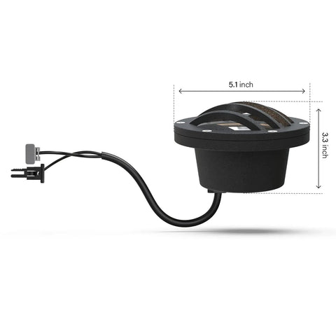 Side view of Lit Low Voltage Well Lights 4W LED Outdoor Landscape Lighting 12V In Ground Well Light with connector and stake