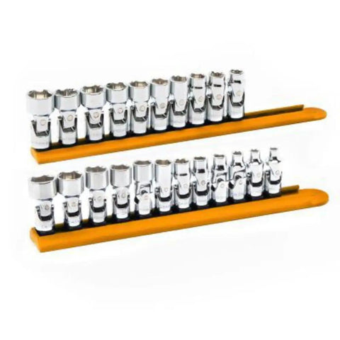 22 Piece 6 Point Flex Socket Set For 1/4 And 3/8 Drive With Universal Sockets Off Corner Loading For Angled Access