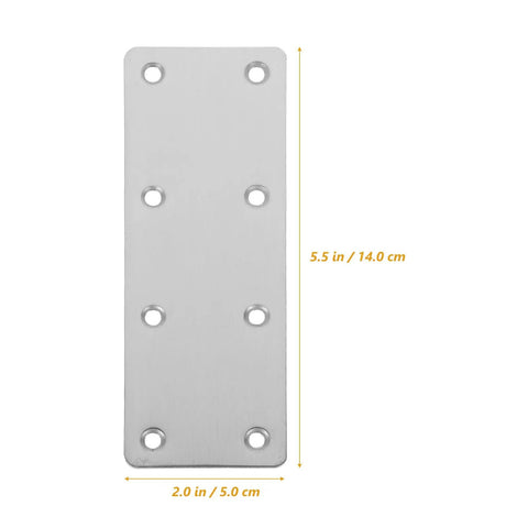 Five Piece Stainless Steel Metal Brackets With Straight Plate Design And Multiple Openings For Cabinet Furniture Wood Repair 5.5x2 in