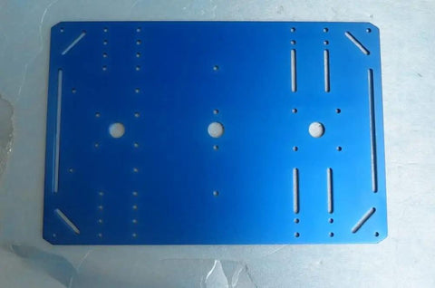 6061 Aluminum Alloy Beefy Panel Mount Plate For 4WD Smart Robot Car Chassis DIY Kit Yellow 300 mm By 200 mm By 3 mm Heavy Duty Metal Frame Plate With Four Millimeter Holes For Easy Hardware Mounting And Precise Fit.