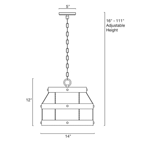Diagram of 14 Inch Farmhouse Open Drum Pendant Light With Cylinder Glass Shade In White Ash Wood Style And Galvanized Steel Finish