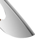 Close-up of Heavy Duty Stainless Steel Meat Cleaver blade, wooden ergonomic handle visible