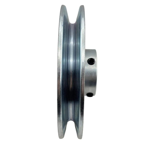 Side view of Single Groove V Belt Pulley 5.5 Inch Outside Diameter 5/8 Inch Bore With 3/16x3/32 Keyseat For A B 5L 4L V-Belts Carbon Steel Zinc Plated Motor Pulley Heavy Duty Industrial Grade Drive