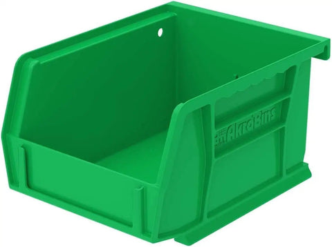 Hella Tough Stackable Plastic Storage Bins 5 X 4 X 3 Inch Green 24 Pack Heavy Duty Small Parts Organizer Box with ribbed panels.