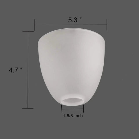 Two Pack Bell Shaped Frosted Glass Light Shades For Ceiling Fans And Wall Fixtures, 5.3-inch bottom, 1 5/8 inch fitter.