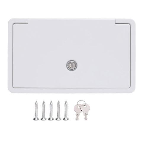 Heavy Duty RV Baggage Door Toolbox With Safety Latch And Drain Bottom Cap Rock Hard Abs Shell, keys and screws included.