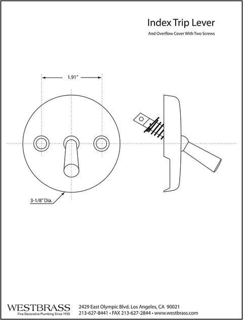 Durable Polished Chrome Trip Lever Overflow Plate With Screws 50 Pack Three Inch Eighth for Two Hole Waste Elbows diagram showing dimensions.