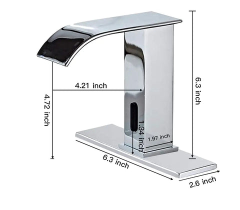 Dual Powered Automatic Touchless Bathroom Faucet With Motion Sensor Waterfall Chrome Finish Hands Free Vanity Faucet dimensions