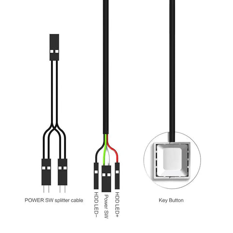 External PC Power Button Switch Cable 2 Meter Long ATX Desktop Computer Case Power On Off Controller For Motherboard And Case No Fuss Power Switch Cable For Convenient PC Power, black cable with POWER SW and HDD LED connectors