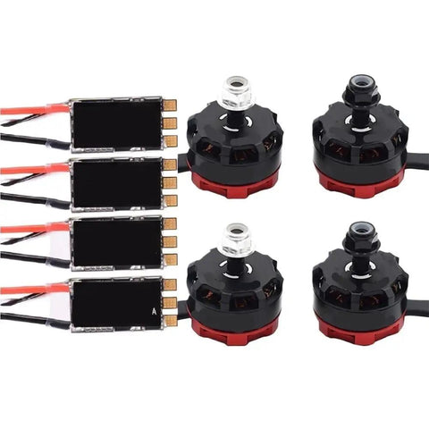 2300KV Brushless Drone Motors And 30A ESC Bundle For FPV Racing Quads CW CCW with 4 motors and 4 ESCs displayed