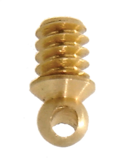 Top Shelf Cross Drilled Brass Screw With Six Thirty Two Thread And Five Thirty Two Inch Length Unfinished Fastener viewed from the side.