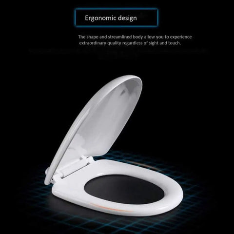Premium Elongated Bidet Toilet Seat With Smart Heated Sitter And Silent Soft Close Hinges Hassle Free Mounting Smooth Dampening Action For A Total Bathroom Glow Up Slick And Super Comfy, ergonomic design with a streamlined shape.