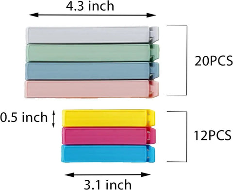 32 Piece Curved Plastic Bag Clips For Kitchen And Home Resealable Food Storage Sealers Lock In Freshness To Nuke Stale Leftovers Fast With A Rock Solid Grip That Holds Up All Week, showing 20 large and 12 small clips.
