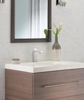 Modern Single Hole Chrome Bathroom Faucet With Single Handle 0.5 GPM Low Flow Push Pop Up Drain Ceramic Disc Valve on vanity sink
