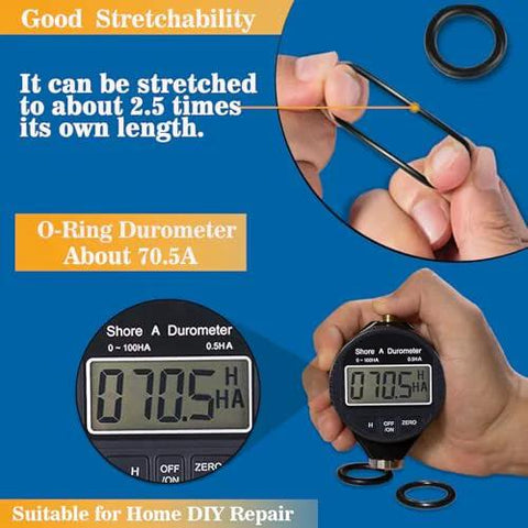 SAE O Ring Kit 407 Pieces showing stretchability and durometer reading