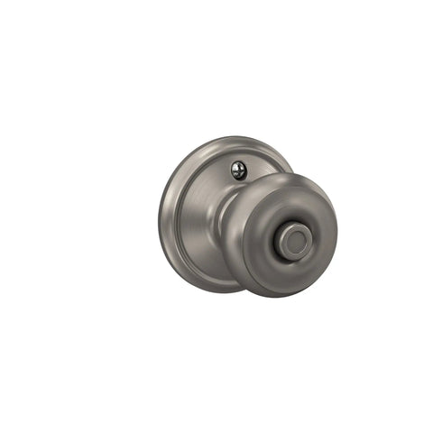 F40 GEO 619 Georgian Door Knob With Bed And Bath Privacy Lock Satin Nickel Finish showing front metallic view
