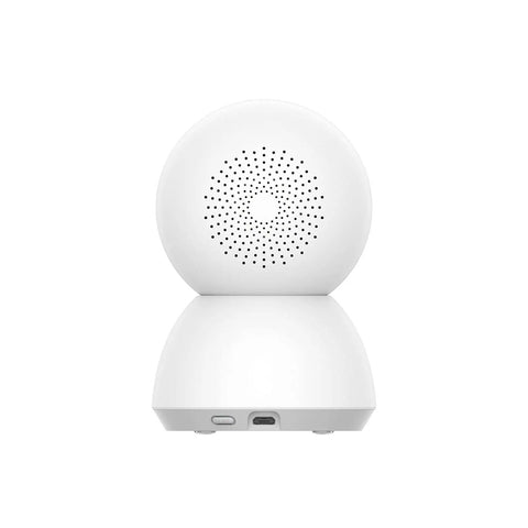 360 Degree All-In-One Home Security Cam 2K With AI Human Detection, 360 Pan, 108 Tilt, back view showing speaker and ports