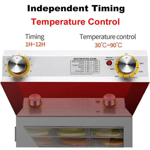 Heavy Duty Commercial Food Dehydrator With A Sweet Large Capacity And Kickin Performance For Preserving Fresh Fruits Veggies Meats And Herbs Stainless Steel Appliance temperature and timer controls.