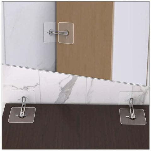 4 Piece Anti Tip Furniture Anchor Kit Punch Free Dresser Anchors With Stainless Steel And Acrylic, installed on dresser and wall