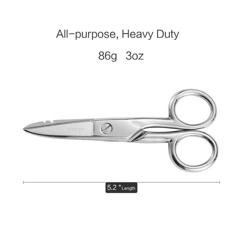 Heavy Duty Electrician Scissors 5-1/5 Inch Forged Stainless Steel Shears With Wire Stripping Notches For 19 And 23 AWG, Telecom Cable And Wire Cutting, Pro Grade Industrial Serrated Non Slip Edge