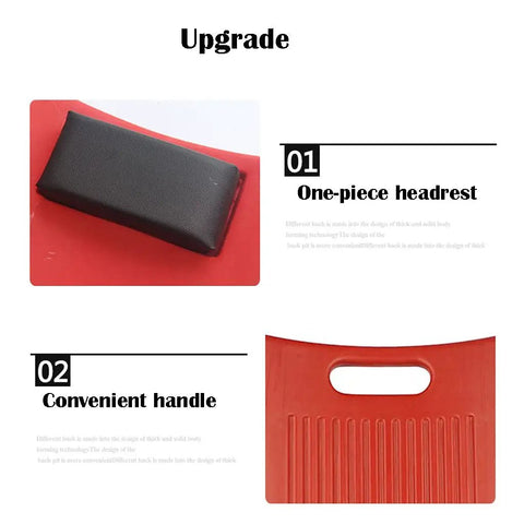 Built Different Mechanic Rolling Creeper With Ergonomic Padded Headrest And Smooth Gliding Universal Casters featuring ergonomic headrest and convenient handle.