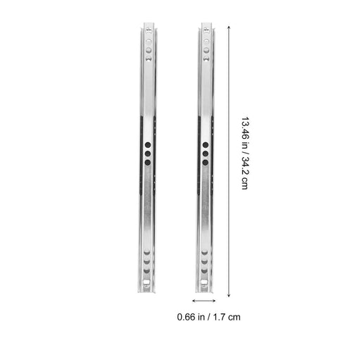 17mm Wide Two Way Drawer Slide Rail 342mm Length, Cabinet Miniature Steel Ball Bearing Slides, Quiet, Heavy Duty, Easy Install, 2 Pack