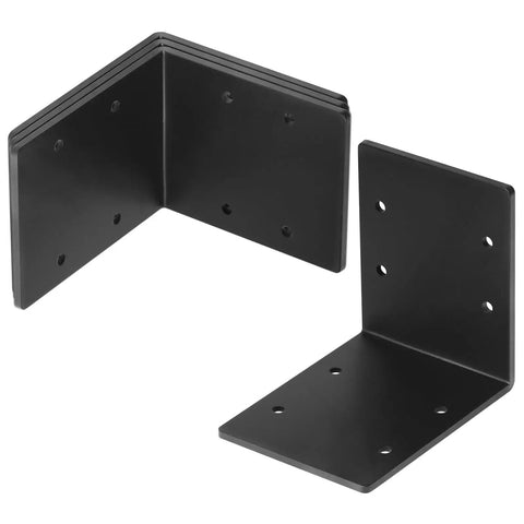 4 Pack Tough As Nails L Angle Brackets Black Steel Corner Supports For Wood Framing Pre Drilled Low Carbon Steel Construction Hardware Pro Builder Diy Gear shown stacked and angled.