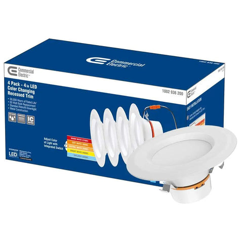 4 Pack 4 Inch Color Temperature Select LED Recessed Trim Downlights Retrofit Kit For Can Lighting Upgrade A No Brainer Replacing 65W Incandescent With Integrated LED, with packaging view
