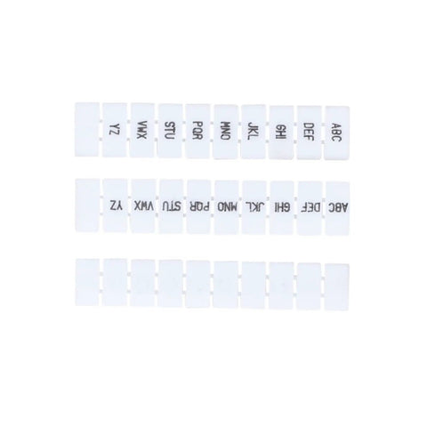 10 Pack DIN Rail Terminal Block Label Strips For PT2.5 ST2.5 UKK3 Standard, alphabetical wire marker tape shown flat