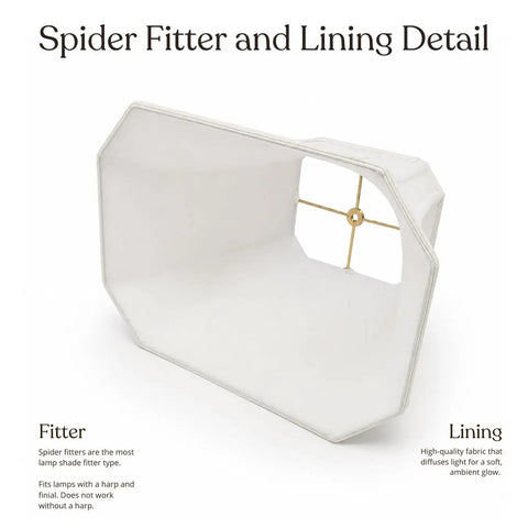 White Rectangle Cut Corner Lamp Shade With Classic Style, Handcrafted Silk Shantung Or Linen Fabric, Spider Fitter Detail