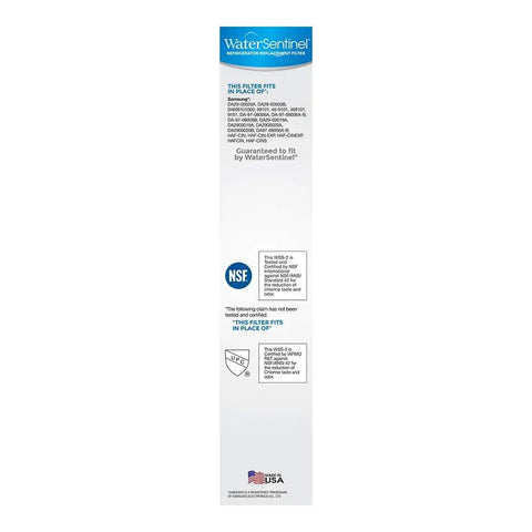 Back packaging of Refrigerator Water Filter Replacement Compatible With Samsung HAF CIN Filters 2 Pack Carbon Block Purifier