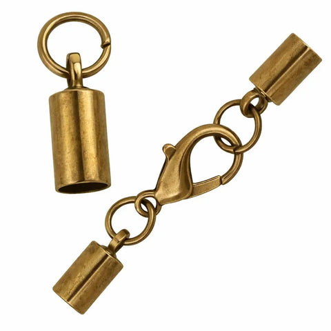 Antique Bronze 2mm Cord End Caps With Lobster Claw Clasps Durable Glue In Jewelry Findings For Kumihimo Beadwork