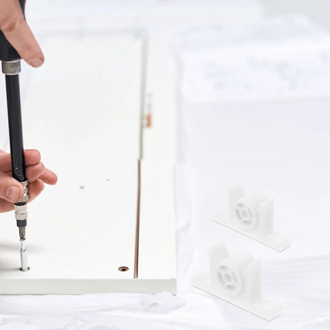 Installing 10 Pack White ABS Cabinet Door Ball Catch Latches With Ultra Robust Spring, shown with screw and latch details.