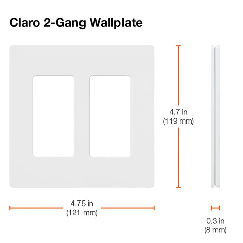 Claro Two Gang Light Switch Cover Plate For Decorator Switches Screwless Wall Plate Satin Snow Finish dimensions