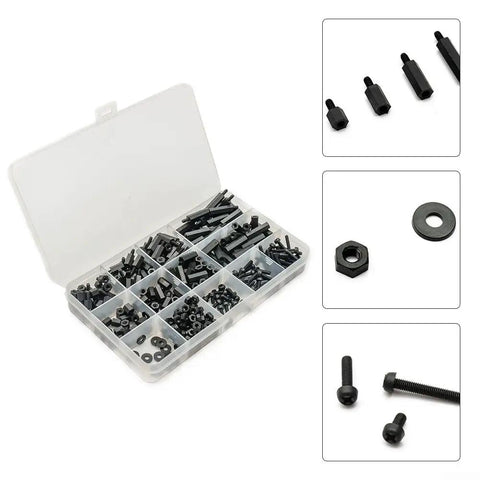 M3 Nylon Hex Spacer Standoff Kit With 320 Piece Hardware Set For PCB Motherboard Assembly Black Storage Box And Nylon Pillars Screws Nuts And Washers For Easy Solid Mounting, open organizer