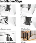 Installation steps for Solid Choice Stair Railing Spindles Side Mount Deck Porch Railing System with screwing and fixing process.