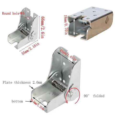 Heavy Duty Self Locking Folding Table Leg Hinges And Cold Rolled Steel Angle Braces For Sofa Beds Locks Solid At Ninety Degrees Table Supports Four Pair Set with dimensions and spring mechanism.