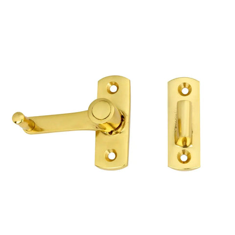 Heavy Duty Solid Brass Cabinet Door Latch Kit With Easy Install Mounting Hardware For Indoor Door Lock And Furniture Hardware That Keeps Doors Snug Secure Daily, gold finish, side view.