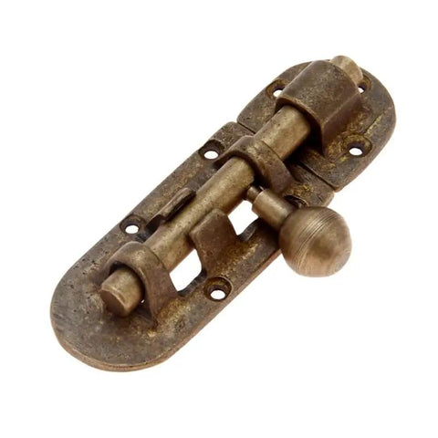 Heavy Duty Bronze Brass Door Slide Bolt With Vintage Barrel Catch Latch For Secure Cabinet Drawer Window Closure Tough Heavy Metal That Stays Put And Installs Without A Hitch At 105 X 33mm, showing close-up details.