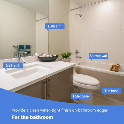Peel And Stick Caulk Tape For Tub And Shower Waterproof Seal Strip That Saves Renter Friendly Bathroom Upgrades With Durable PVC Molding Trim to seal bath and sink edges in modern bathroom.