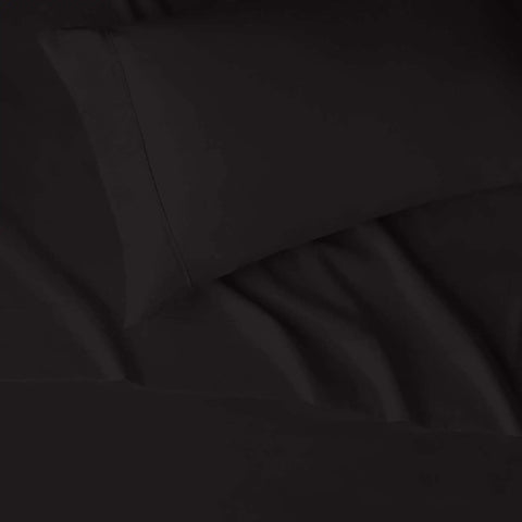 Fresh Threads Super Soft Microfiber Twin Bed Sheet Set with flat fitted sheet and pillowcase in sleek black color.