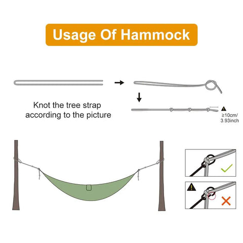 Heavy Duty Camping Hammock With 660Lb Capacity And Tree Straps Portable Outdoor Hammock Tent setup guide with knot instructions