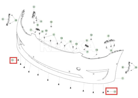 Diagram showing Tesla 15 Piece 8mm Push Type Bumper Cover And Undertray Retainer Clip Set For Model 3 Model Y Model X Model S
