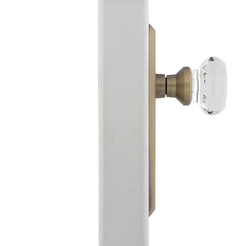 Side view of Crystal Door Knob With Long Back Plate Set, New York Waldorf Style Vintage Hardware For Homes on a door panel.