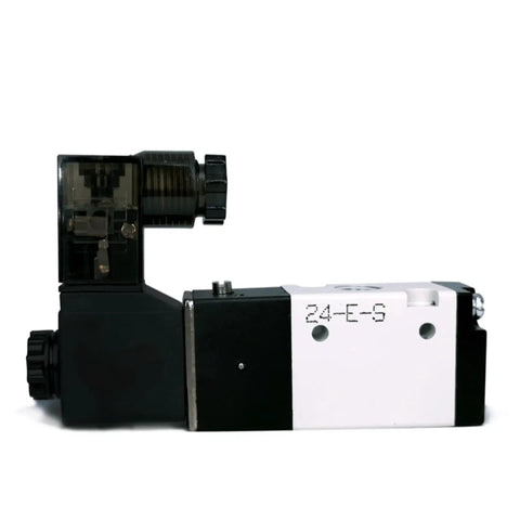 DC24V Solenoid Valve Three Way Two Position Normally Closed Pro Grade Pneumatic Electric, Aluminum Alloy Body, Side View